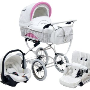 Baby Fashion Retro Kinderwagen met rieten mand 3in1 (incl. autostoel)