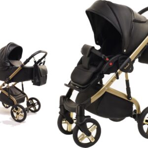 Baby Fashion stylo eco leer Complete kinderwagen 3 in 1 black gold