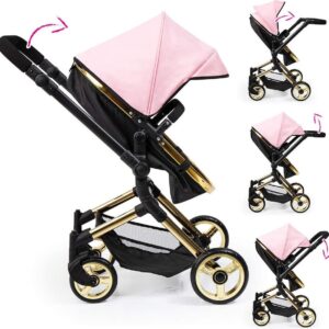 Bayer Design 18490AA wandelwagen, poppen Combi kinderwagen Neo Vario met kleedtas en onderaan winkelmandje, opvouwbaar, draaibare voorwielen, gouden, roze met vlinderdas