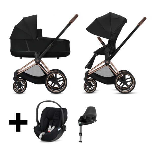 Cybex Kinderwagen 3 in 1 Priam Deep Black + Cybex Cloud Z I Size Autostoel + Base