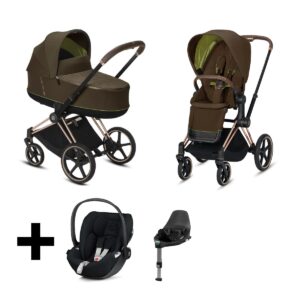 Cybex Kinderwagen 3 in 1 Priam Khaki Green Brown + Cybex Cloud Z I Size Autostoel + Base