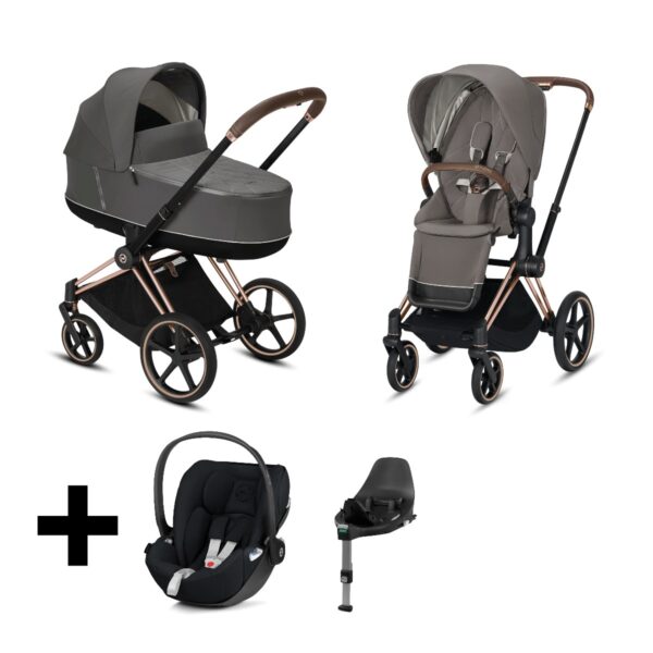 Cybex Kinderwagen 3 in 1 Priam Soho Grey/Mid Grey + Cybex Cloud Z I Size Autostoel + Base