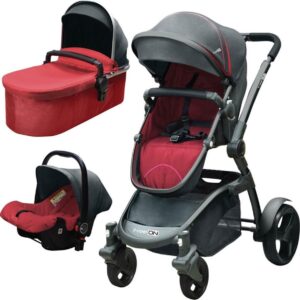 FreeON Trio Star Combi kinderwagen Grijs-Rood (incl. autostoel)