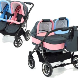 Freestyle twins duowagen - tweeling kinderwagen 2 in 1 pink&blue