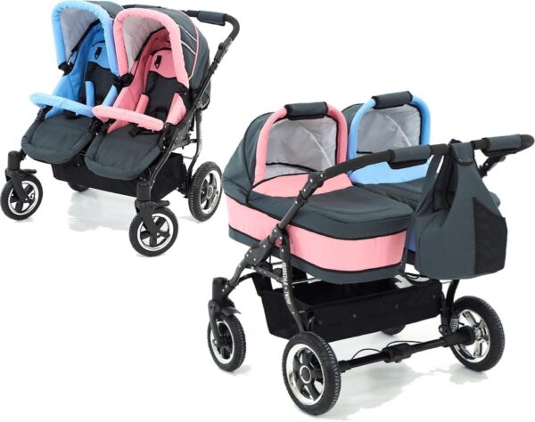 Freestyle twins duowagen - tweeling kinderwagen 2 in 1 pink&blue