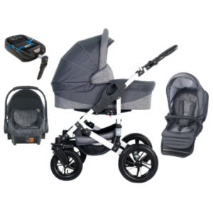 Friedrich Hugo Combi Kinderwagen Hamburg 4 in 1 met luchtbanden Grey and Grey Linen / grijs