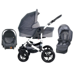 Friedrich Hugo Combi kinderwagen Hamburg 3 in 1 met rubber banden Grey and Grey Linen / grijs