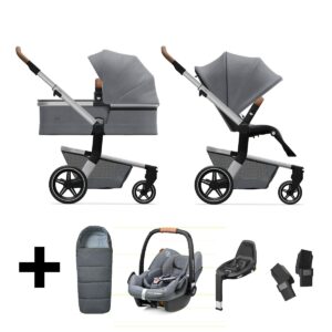 Joolz Kinderwagen 3 in 1 Hub+ Gorgeous Grey + Autostoel + Adapterset + Base + Voetenzak