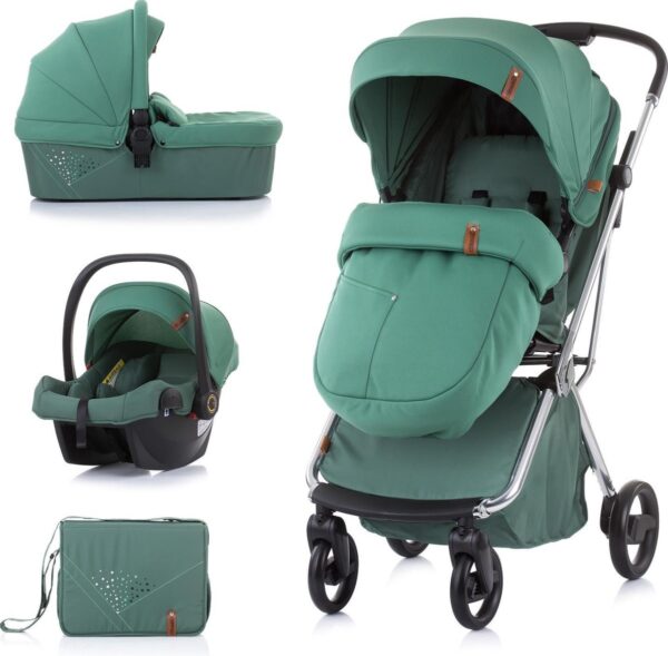 Kinderwagen 3 in 1 Piruet Chipolino groen inclusief 360 graden draaibaar zitje voor meer comfort!