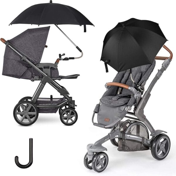 Parasol voor kinderwagen, universeel, 75 cm, parasol voor kinderwagen en kinderwagen - Zwart