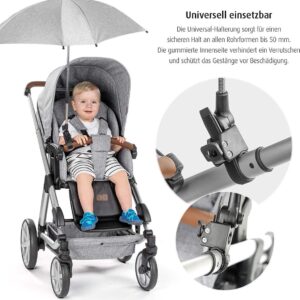 Parasol voor kinderwagen, universeel bruikbaar, draai- en kantelbaar, grijs