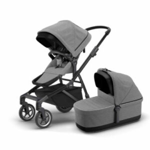 THULE Zuster Sleek kinderwagen met babybadje Grijs Melange aan Black