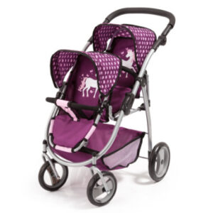 bayer Design Tweeling kinderwagen pruim, met eenhoorn