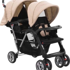 vidaXL Dubbele kinderwagen - staal - taupe en zwart