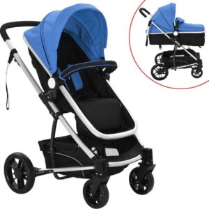 vidaXL Kinderwagen 2-in-1 blauw en zwart aluminium