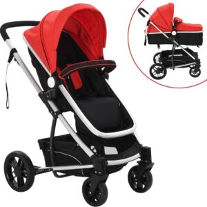 vidaXL Kinderwagen 2-in-1 rood en zwart aluminium