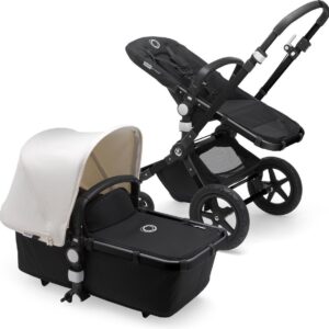 Bugaboo Cameleon 3 Plus, Soepele en Flexibele 2-in-1 Kinderwagen: Wandelwagen met Stoel & Comfort Wieg, Zwart Onderstel & Fresh White Zonnekap