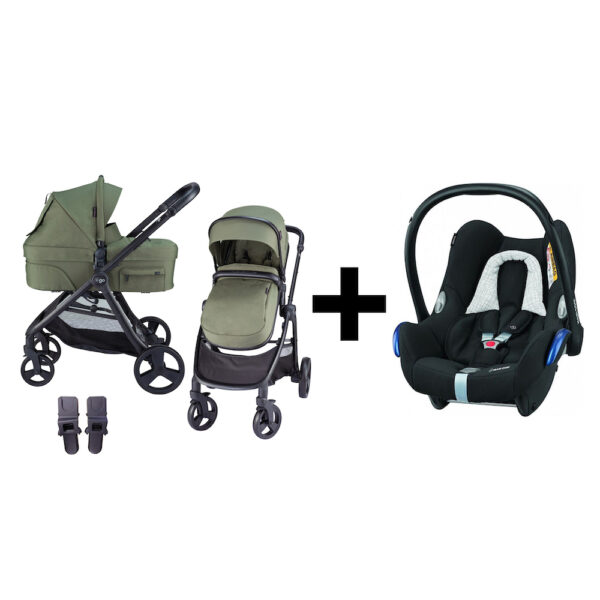 Kinderwagen 2in1 X-GO Green + Maxi Cosi Cabriofix Autostoel Black Grid