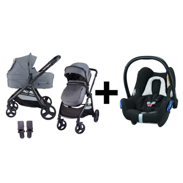 Kinderwagen 2in1 X-GO Grey + Maxi Cosi Cabriofix Autostoel Black Grid