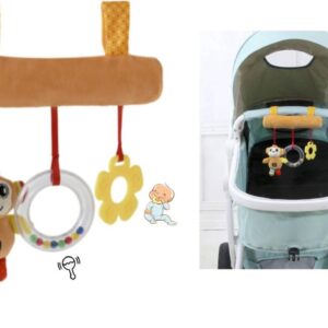 DONLINE - Baby Pluche Speelgoed / Baby Kinderwagen Activiteit Speeltje / Bed Motoriek Speelgoed / Veelkleurige Aapje Cartoon Dier / Baby Bijtring, Rammelaar en Label Wagen Speeltje / Baby Plush Motoriek Speeltje met Geluiden / Baby Plush Hanging Toy