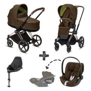 Kinderwagen Cybex Priam Khaki Green/Khaki Brown met Autostoel & Isofixbase