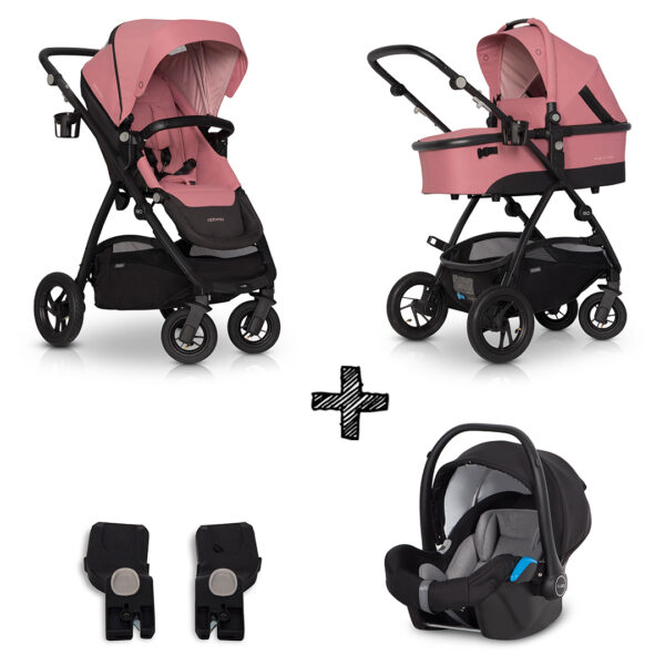 Kinderwagen EasyGo Optimo 3in1 Rose met Autostoel & Adapterset