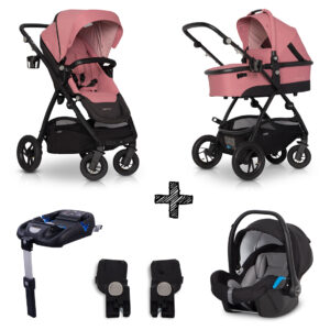 Kinderwagen EasyGo Optimo 4in1 Rose met Autostoel & Isofixbase & Adapterset