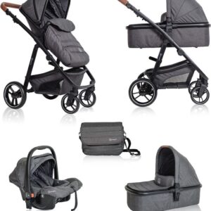 BabyGO Simplex - Combi Kinderwagen - Grijs Melange (incl. autostoel)