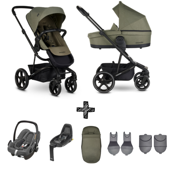 Kinderwagen Easywalker Harvey3 Sage Green inclusief Autostoel Maxi-Cosi Rock & Accessoirepakket