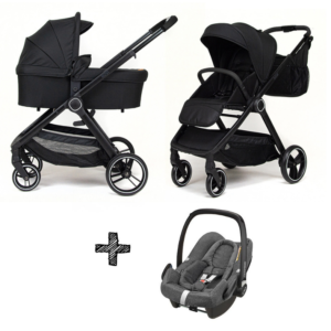 Kinderwagen NoviNeo Black/Black Grip 3in1 Inclusief Autostoel Maxi-Cosi Rock Sparkling Grey