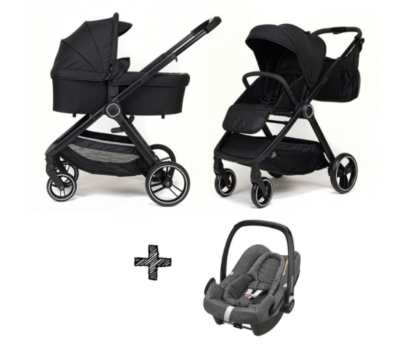 Kinderwagen NoviNeo Black/Black Grip 3in1 Inclusief Autostoel Maxi-Cosi Rock Sparkling Grey