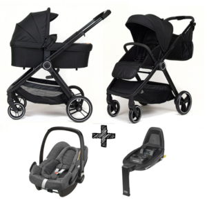 Kinderwagen NoviNeo Black/Black Grip 3in1 Inclusief Autostoel Maxi-Cosi Rock Sparkling Grey + FamilyFix2 Base