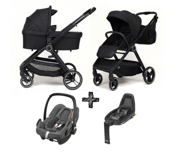 Kinderwagen NoviNeo Black/Black Grip 3in1 Inclusief Autostoel Maxi-Cosi Rock Sparkling Grey + FamilyFix2 Base