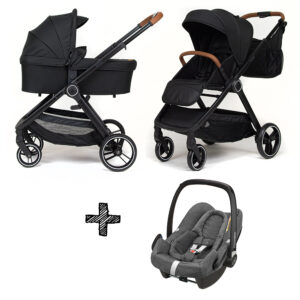 Kinderwagen NoviNeo Black/Cognac Grip 3in1 Inclusief Maxi-Cosi Rock