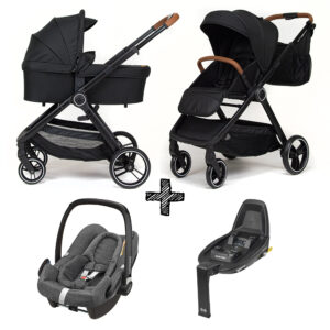 Kinderwagen NoviNeo Black/Cognac Grip 4in1 Inclusief Maxi-Cosi Rock & Isofixbase FamilyFix2