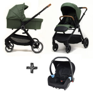 Kinderwagen NoviNeo Green/Cognac Grip 3in1 Inclusief Autostoel