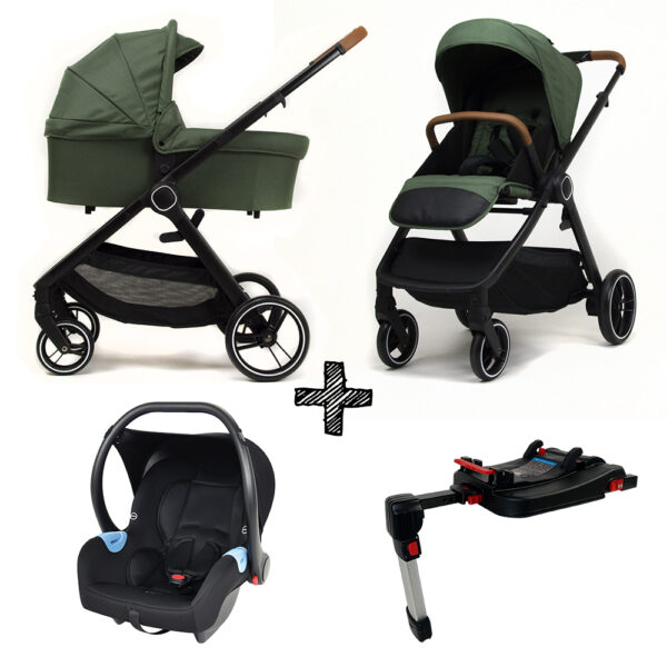 Kinderwagen NoviNeo Green/Cognac Grip 4in1 Inclusief Autostoel & Isofixbase