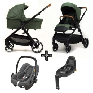 Kinderwagen NoviNeo Green/Cognac Grip 4in1 Inclusief Maxi-Cosi Rock & FamilyFix2