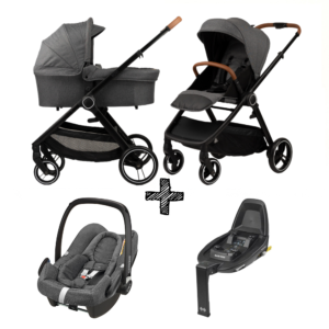 Kinderwagen NoviNeo Grey/Cognac Grip 4in1 Inclusief Maxi-Cosi Rock & Isofixbase FamilyFix2