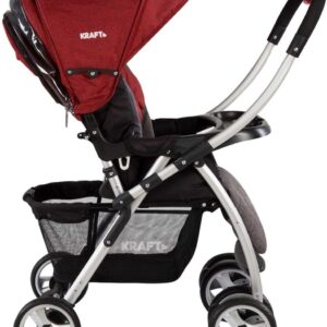 Kraft Back Kinderwagen | Rood | Bidirectioneel gebruik | Volledig afsluitbaar zonnescherm met rits | Regenjas | 5-punts veiligheidsgordelsysteem | Draagvermogen tot 15 kg