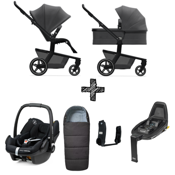 Set Compleet | Kinderwagen Joolz Hub+ Awesome Antracite + Voetenzak & Autostoel & Base & Adapterset