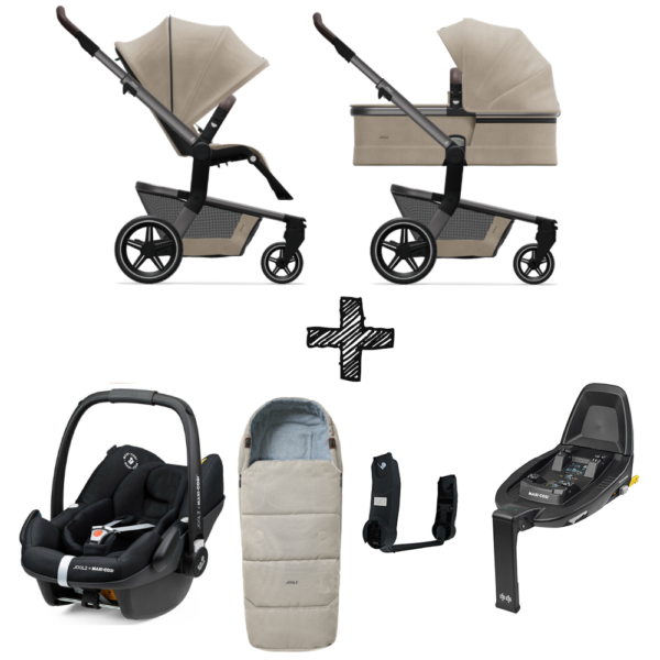 Set Compleet | Kinderwagen Joolz Hub+ Timeless Taupe + Voetenzak & Autostoel & Base & Adapterset