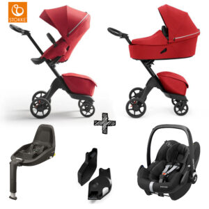 Set | Kinderwagen Stokke® Xplory® X Ruby Red met Maxi-Cosi Pebble Pro & Isofixbase & Adapterset