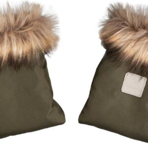 Beztroska kinderwagen handwarmer handschoenen wanten khaki met imitatie bont warm en waterafstotend