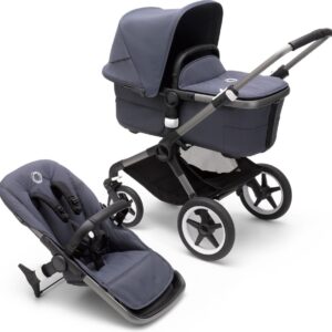 Bugaboo Fox 3, Comfortabele 2-in-1 Reissysteem: Lichte comfort Kinderwagen & Geavanceerde Breezy Reiswieg, Graphite Chassis, Stormy Blue Bassinet & Zonnekap