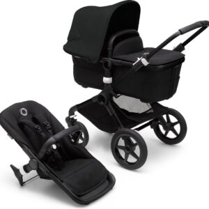 Bugaboo Fox 3, Comfortabele 2-in-1 Reissysteem: Lichte comfort Kinderwagen & Geavanceerde Breezy Reiswieg, Zwarte Chassis, Zwarte Bassinet & Zonnekap