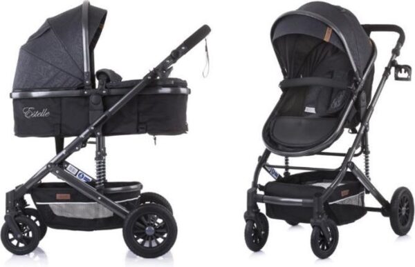 Chipolino Kinderwagen Estelle - Baby wagen - 2 in 1 - Kinderwagen met wieg en stoel - Licht en flexibel - Inclusief luiertas - Gr