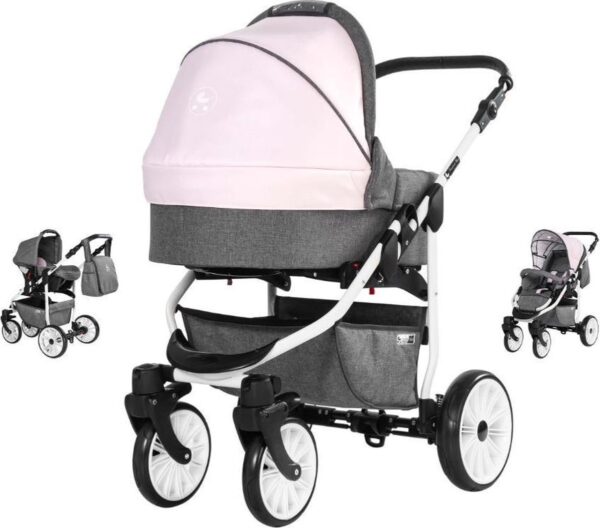 Friedrich Hugo Combi Kinderwagen Berlin 3 In 1 Grey And Light Rose Day / Roze Grijs