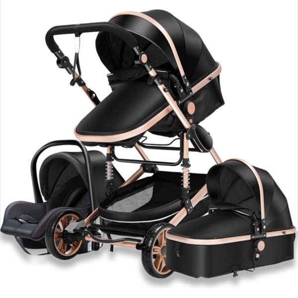 Happyment kinderwagen 3 in 1 - Met stoel & wieg - Wandelwagen - Zwart