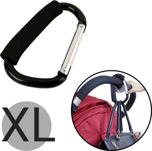 Karabijnhaak Tassenhaak voor Kinderwagen - Kinderwagenhaak XL 20cm - Kinderwagenaccesoires